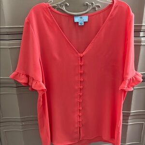Women's Coral Button-Down Top
